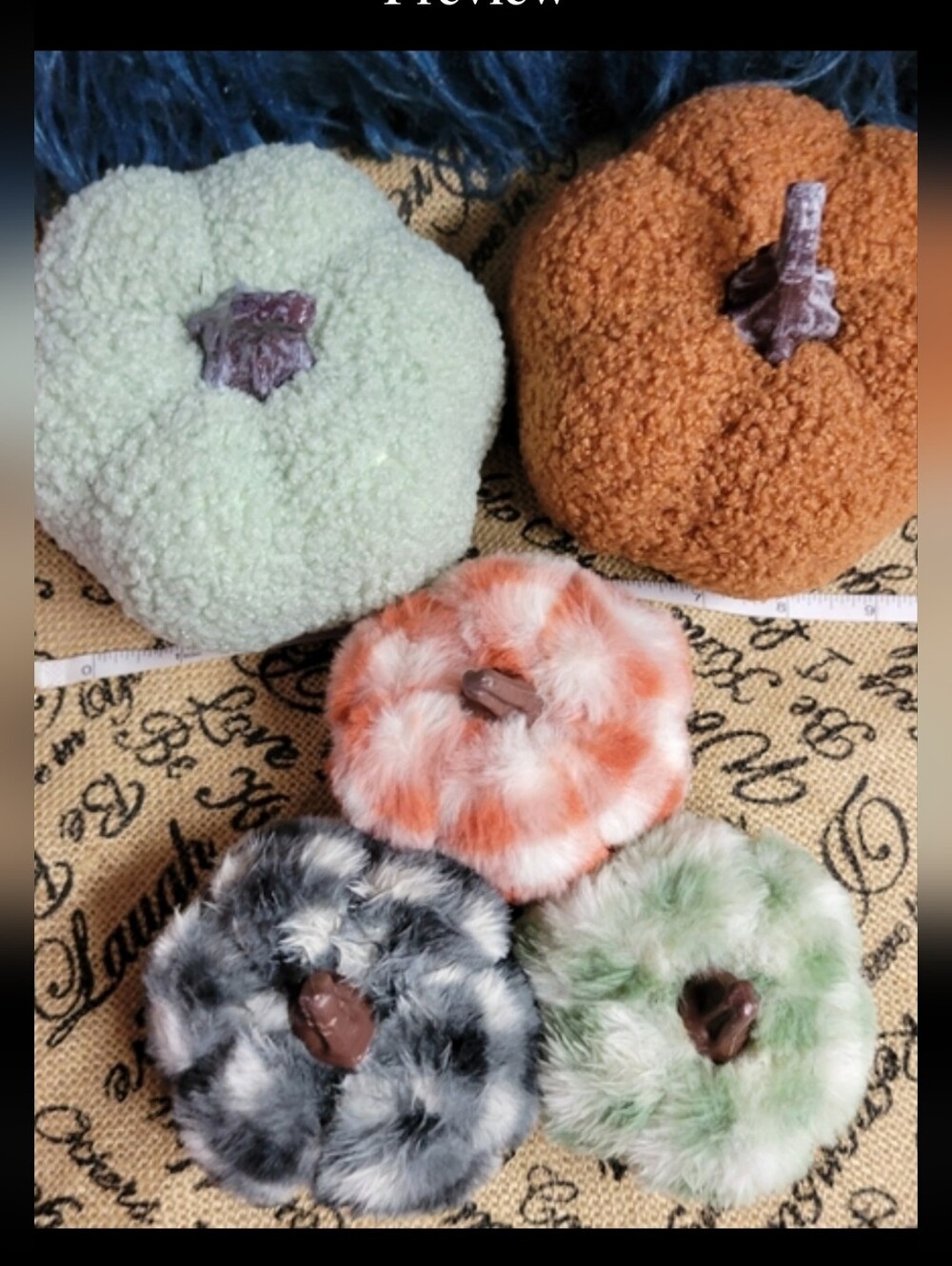 Lot of 5 fall plush pumpkins 3 gingham 2 solid